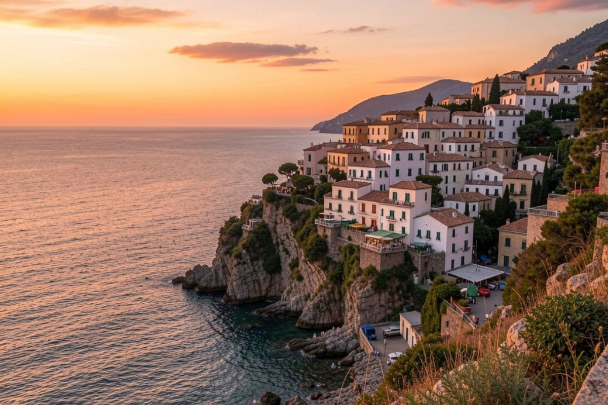 Coppia innamorata che si abbraccia in una romantica piazza italiana durante il viaggio di nozze.